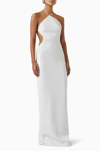 Sequin-embellished Halter Maxi Dress