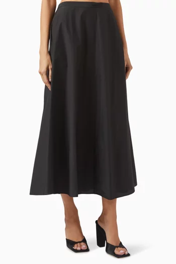 High-waisted Midi Skirt in Cotton Blend