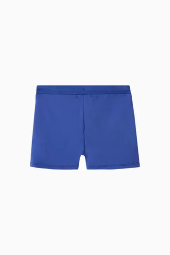 Graphic Logo Print Swim Trunks in Stretch Nylon