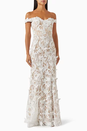 Off-shoulder Column Gown in Lace