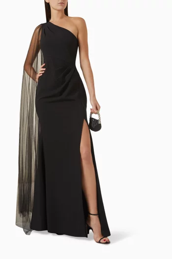 One-shoulder Cape Gown in Stretch-crepe