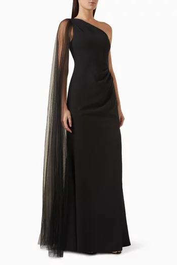 One-shoulder Cape Gown in Stretch-crepe