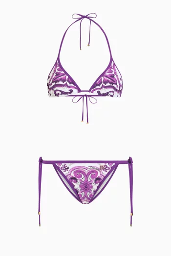 Majolica-print Triangle Bikini Set