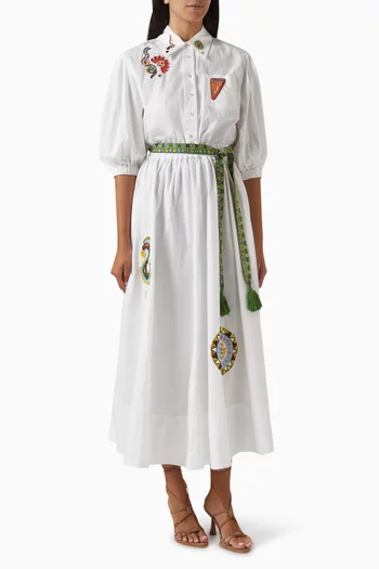 Strike Embroidered Midi Dress in Cotton-poplin