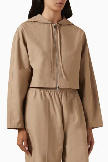 Zip-up Hooded Jacket in Cotton-poplin