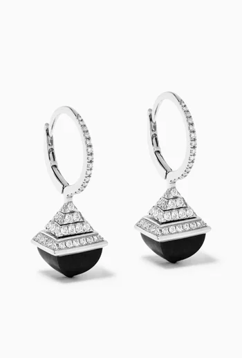 Cleo Mini Rev Diamond & Black Onyx Drop Earrings in 18kt White Gold