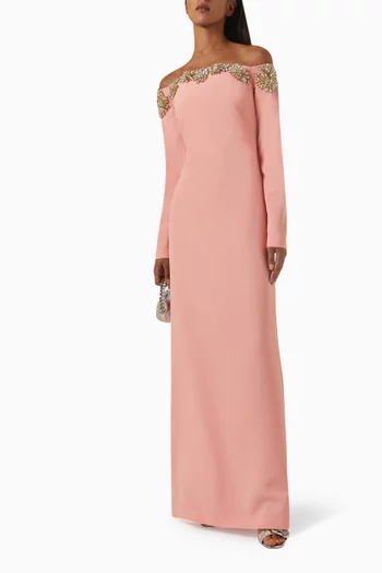 Meline Off-shoulder Column Gown in Crepe