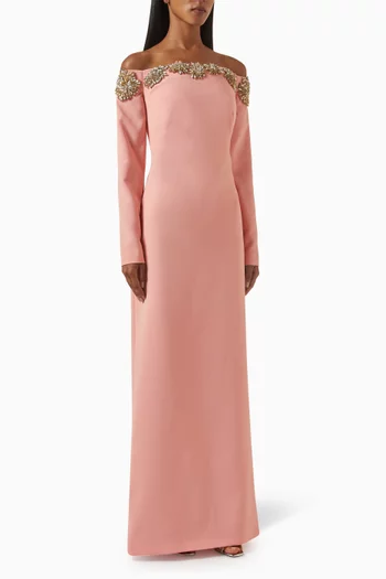 Meline Off-shoulder Column Gown in Crepe