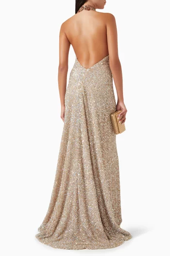 Trinity Sequin-embellished Halter Gown