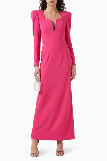 Long-sleeve Maxi Dress in Crepe