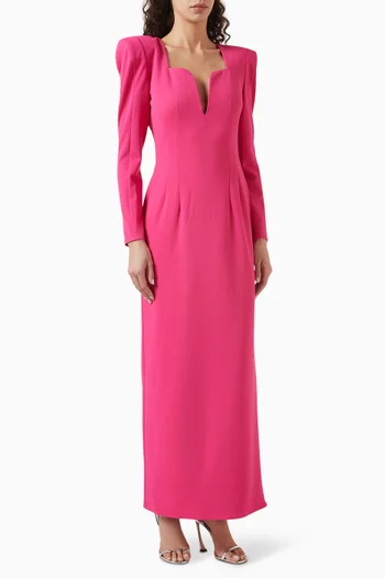 Long-sleeve Maxi Dress in Crepe