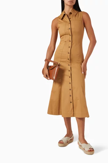 Seamed Vest Midi Dress in Cotton Twill
