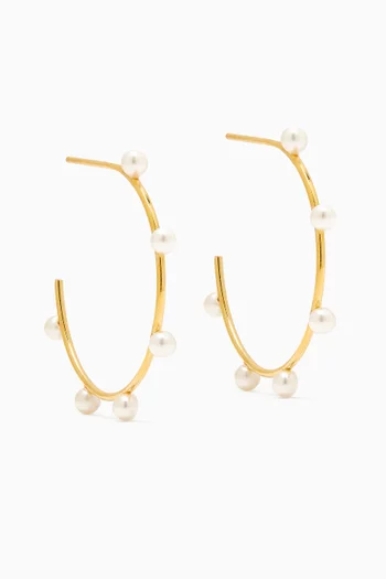Pearl Embellished Hoop Earrings in Gold-plated Brass