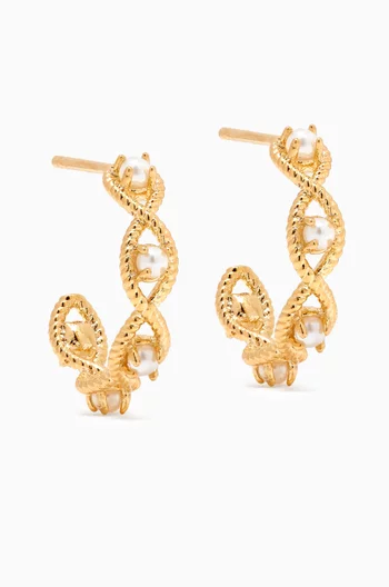 Twisted Pearl Huggie Earrings in Gold-plated Brass