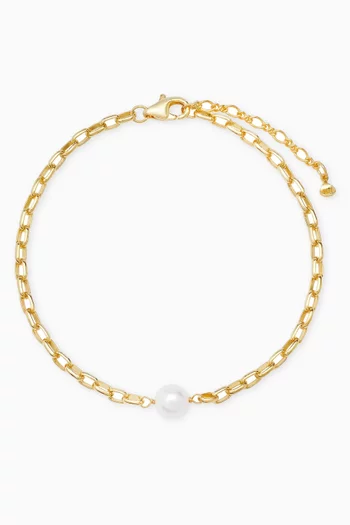 Pearl Oval Link Bracelet in Gold-plated Brass