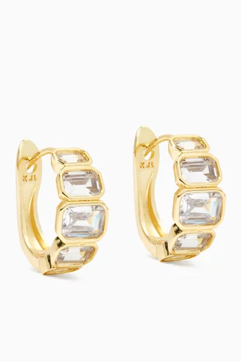 Emerald-cut Bezel CZ Hoop Earrings in Gold-plated Brass