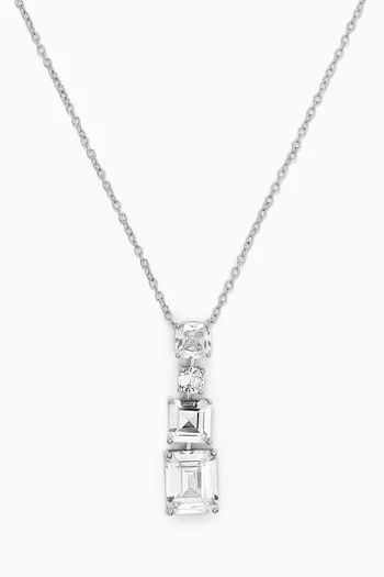 CZ Drop Pendant Necklace in Rhodium-plated Brass