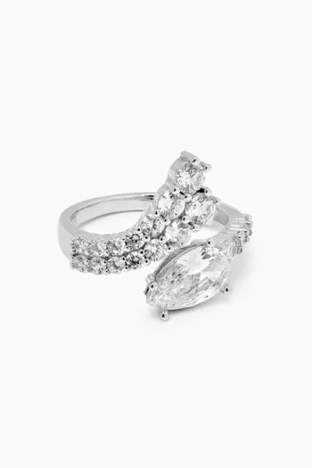 Round & Pear Open Ring in Rhodium-plated Brass