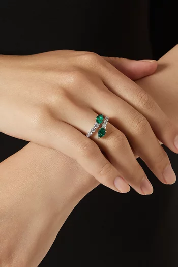 Double-pear CZ Open Ring in Rhodium-plated Brass