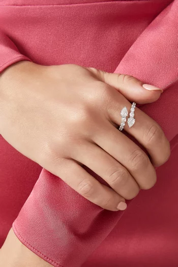 Double-pear CZ Open Ring in Rhodium-plated Brass