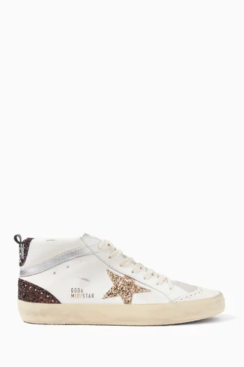 Mid-Star Sneakers in Leather & Glitter