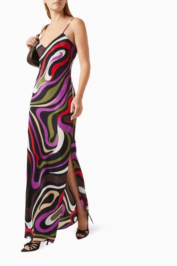 Marmo-print Maxi Dress in Crepe de Chine