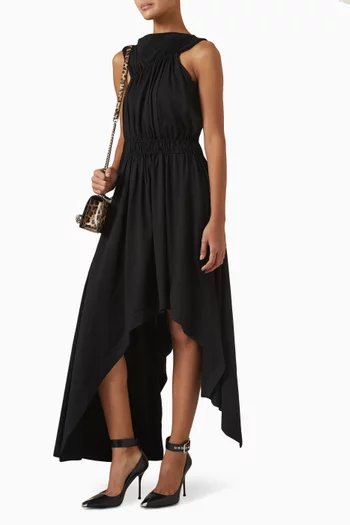 Asymmetric Gathered Midi Dress in Jersey