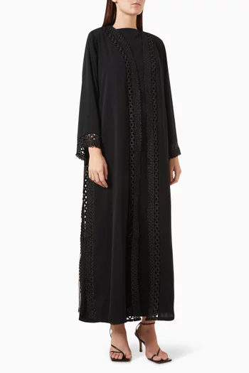Lace-trimmed Abaya Set in Nada