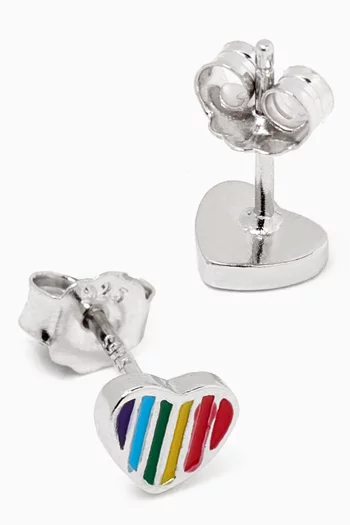 Little Princess Rainbow Heart Stud Earrings in Sterling Silver