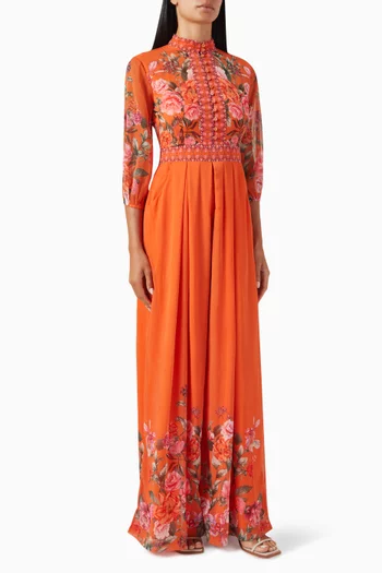 Harper Floral-print Jumpsuit in Chiffon