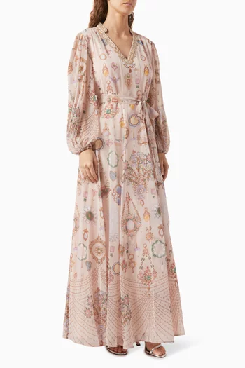 Beaujolais-A Printed Maxi Dress in Chiffon