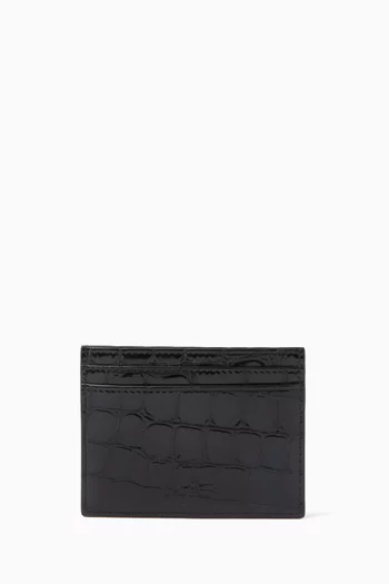 Loubi 54 Card Holder in Croc-embossed Leather