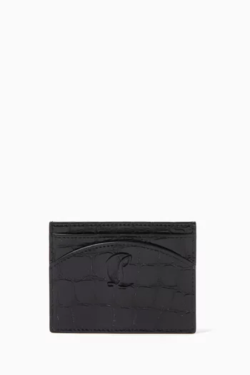 Loubi 54 Card Holder in Croc-embossed Leather