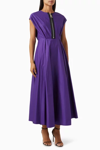 Front Zip Pleated Maxi Dress