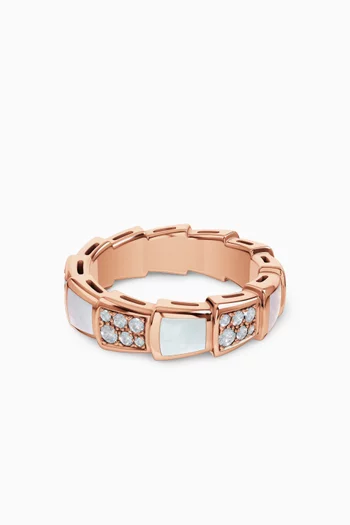 Serpenti Viper Diamond & Mother-of-Pearl Ring in 18kt Rose Gold