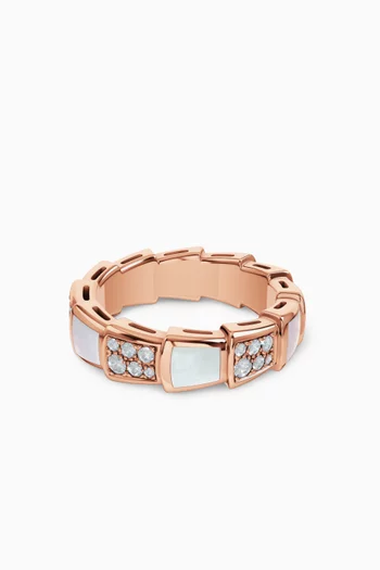 Serpenti Viper Diamond & Mother-of-Pearl Ring in 18kt Rose Gold