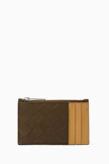 Zipped Card Case in Intrecciato Leather