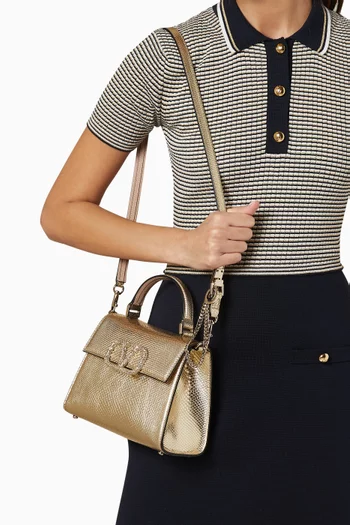 Valentino Garavani Small VSLING Handbag in Metallic Karung Leather