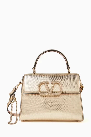 Valentino Garavani Small VSLING Handbag in Metallic Karung Leather