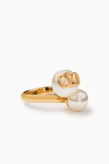 Valentino Garavani VLOGO Signature Pearl Ring in 18kt Gold-plated Metal