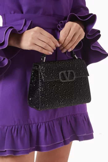 Mini VSLING Rhinestone-embellished Top-handle Bag in Leather