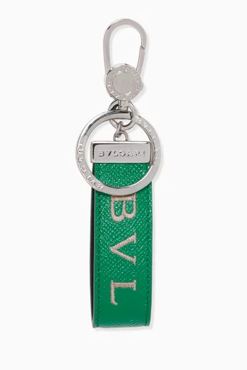 Bvlgari Bvlgari Embroidered Keyring in Leather & Brass