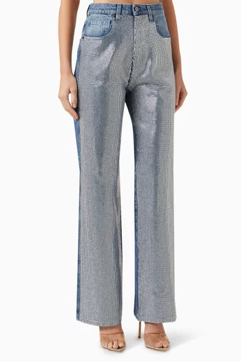 Micro Rhinestone-embellished Jeans in Denim