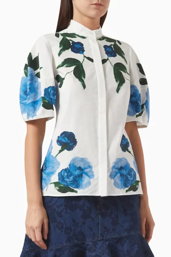 Floral Short-sleeve Shirt in Cotton Poplin