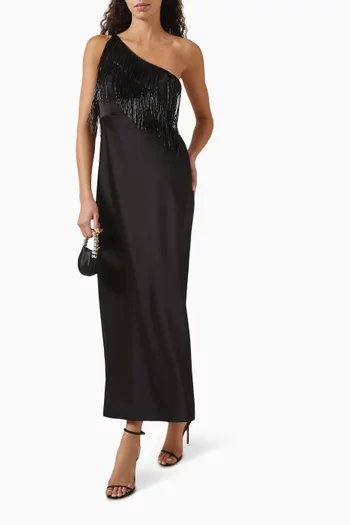 Josephine Fringed Midi Dress in Satin