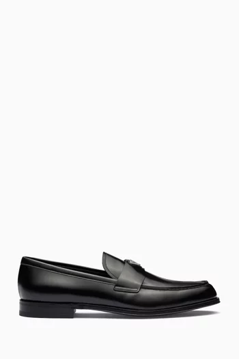 Triangle Logo Loafers in Brushed Leather