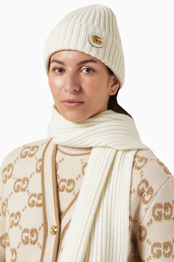 GG Ribbed Beanie in Wool-cashmere