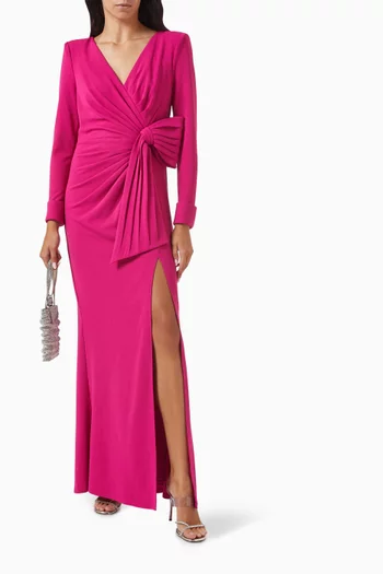 Long-sleeve V-neck Gown in Stretch Crepe