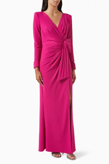 Long-sleeve V-neck Gown in Stretch Crepe