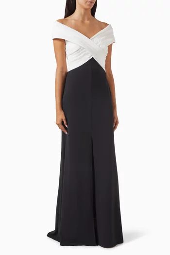 Benz Off-shoulder Slit Gown in Crepe